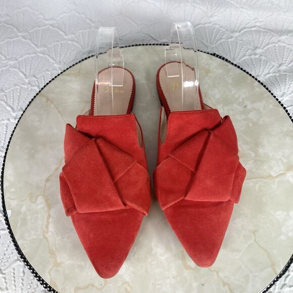 J. Crew Marina Dressy Mule Shoes Red Suede Bow Embellished Coquette Slipon Slide - Picture 4 of 12